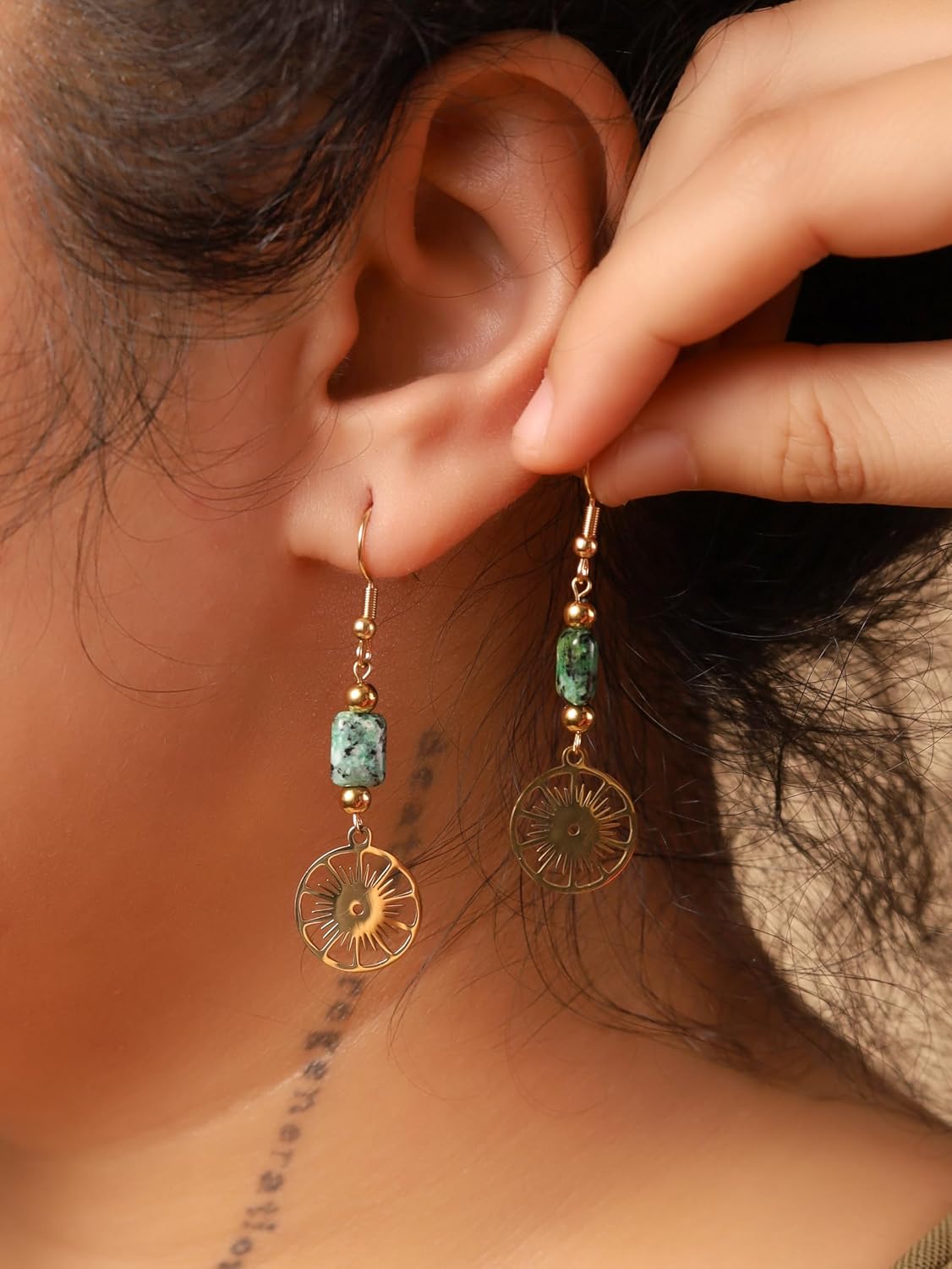 Handmade Gold Tone Hippie Danglers - 图片 2