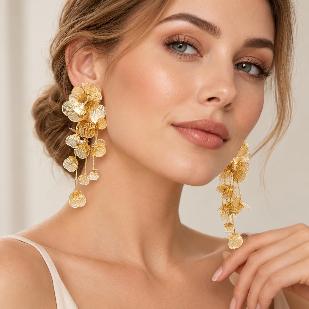 Gold Silver Filigree Floral Dangle Earrings - 图片 3