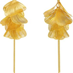 Long Gold Flower Dangle Earrings