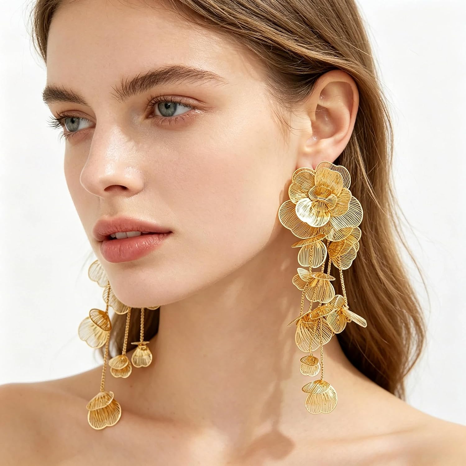 Gold Silver Filigree Floral Dangle Earrings - 图片 6