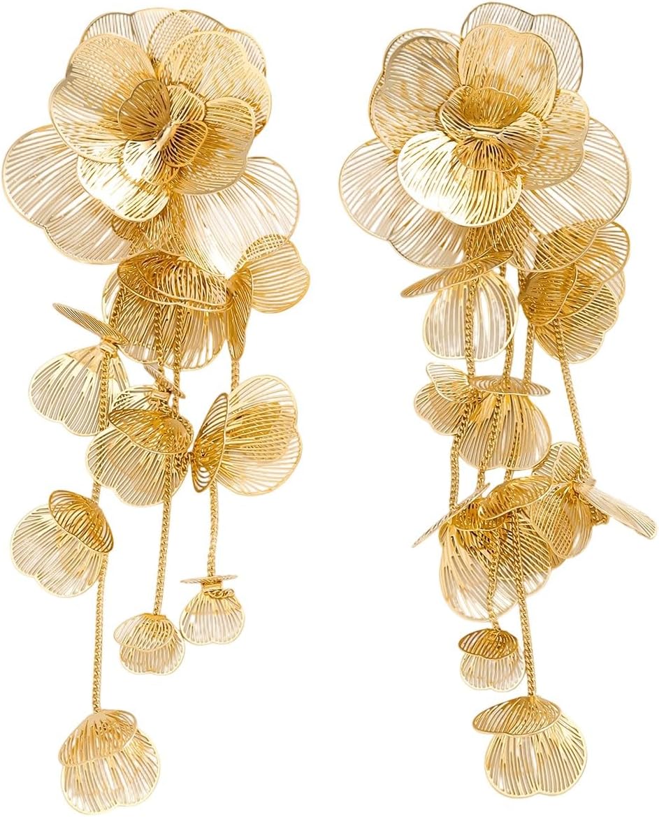 Gold Silver Filigree Floral Dangle Earrings