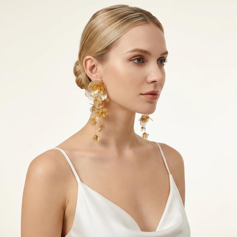 Gold Silver Filigree Floral Dangle Earrings - 图片 5